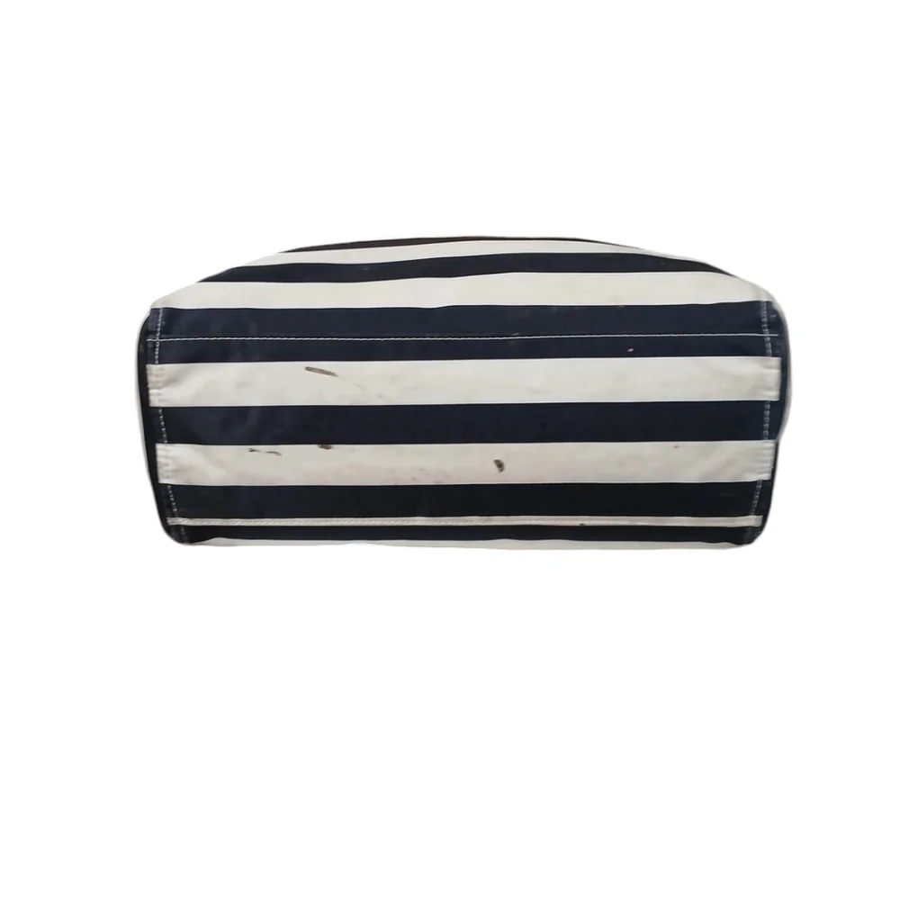 Kate Spade New York Black and White Striped Nylon Tote Shoulder Bag,